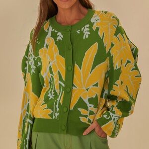 NWT FARM Rio Green Foliage Sketch Knit Cardigan